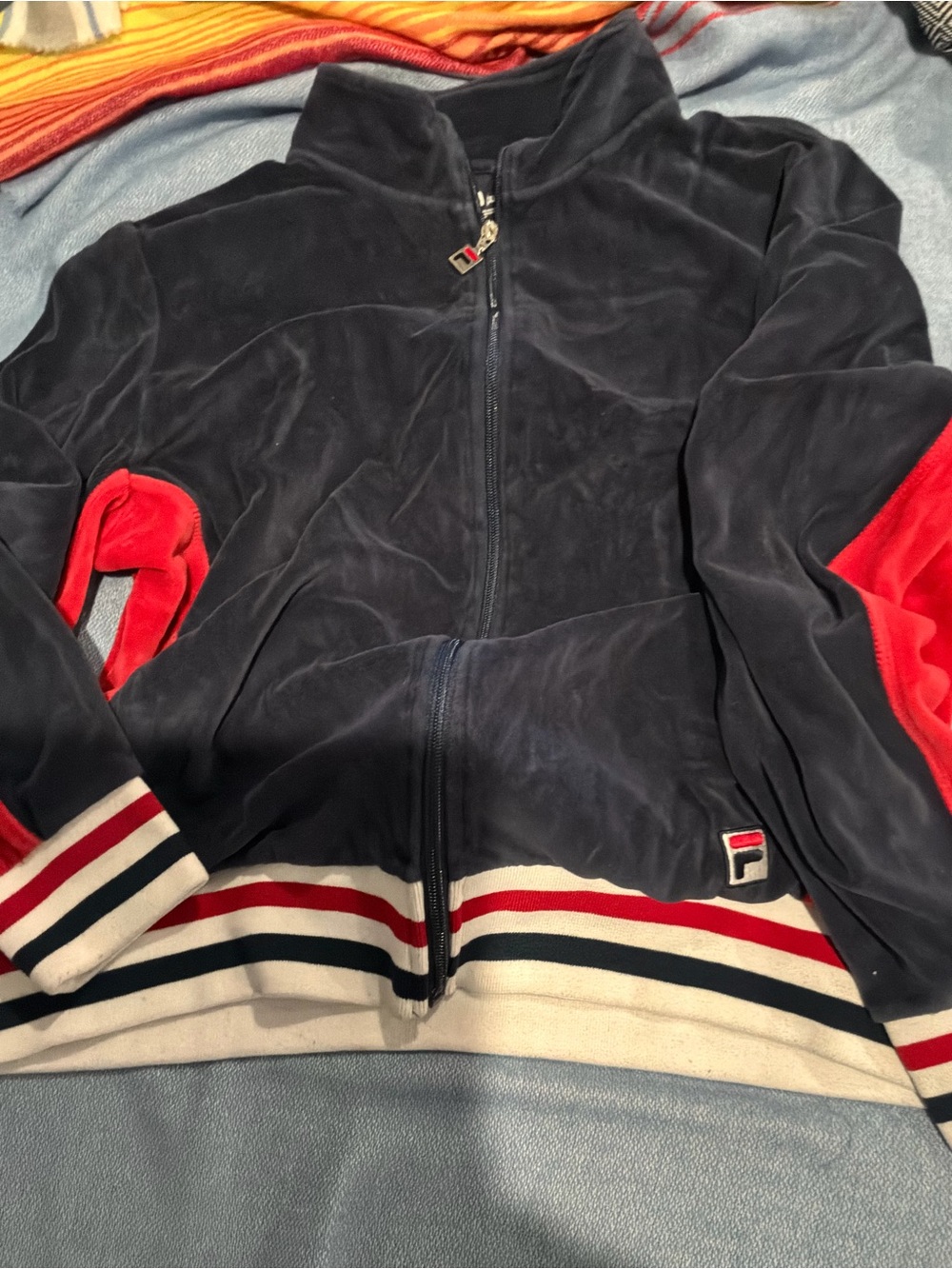 Fila Navy and Red Velour Zip-Up Jacket